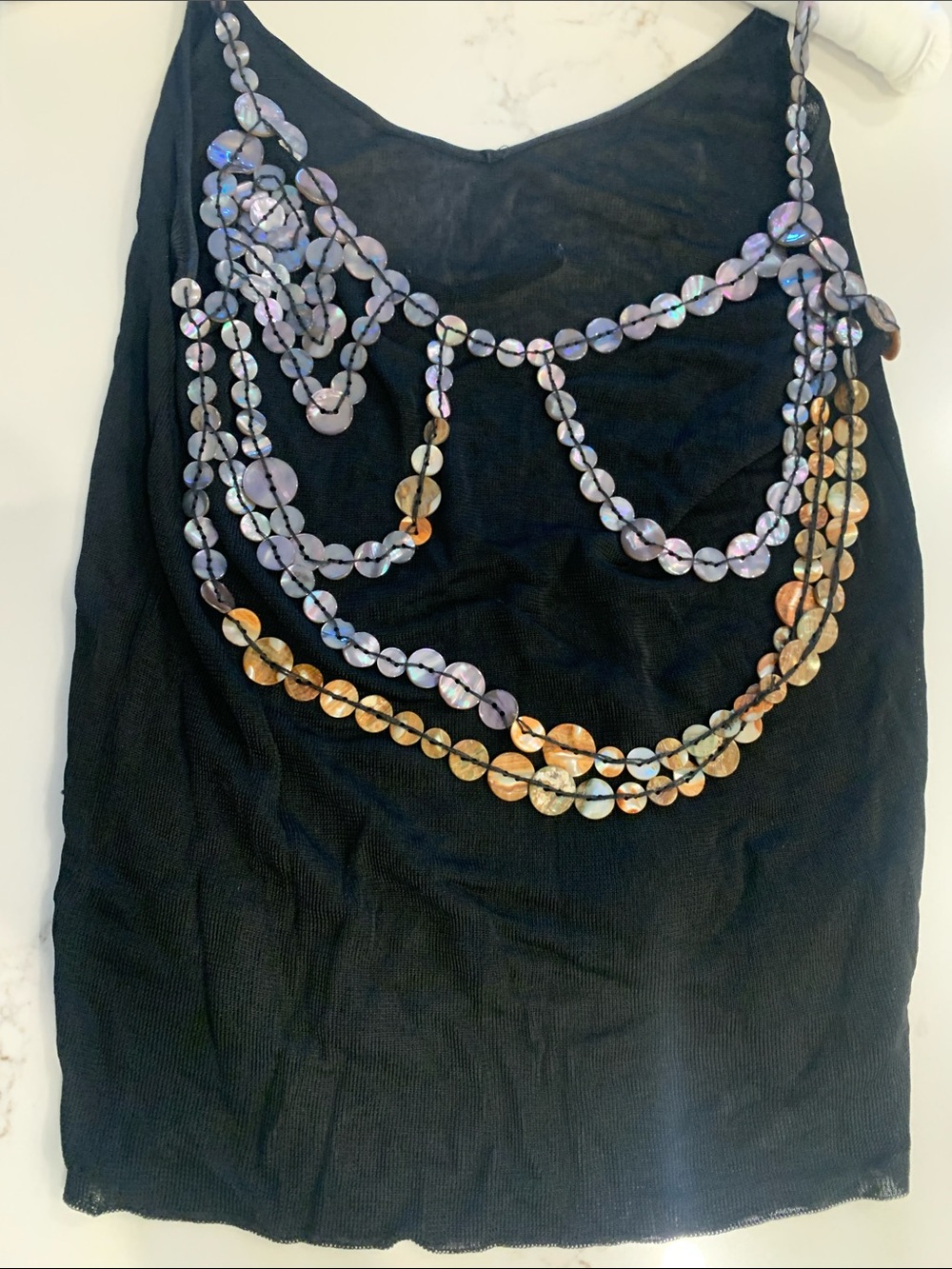 Black Sequin-Chain Draped Camisole Top - Picture 4 of 7